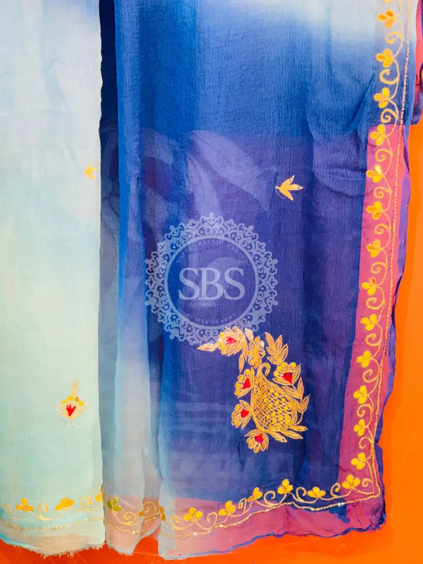 BOX DIE PURE CHIFFON MACHINE WORK SAREE