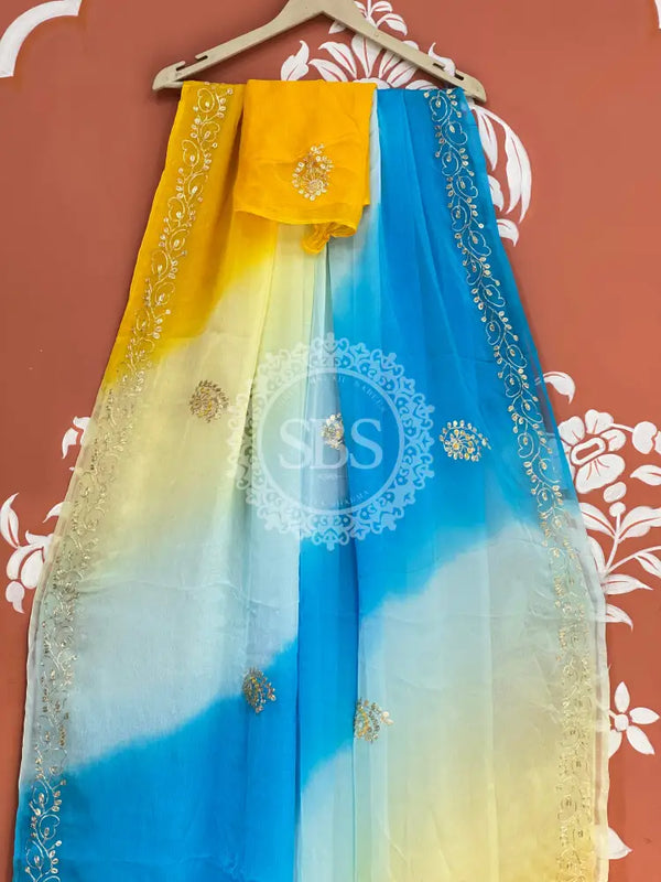 BOX DIE PURE CHIFFON MACHINE WORK SAREE