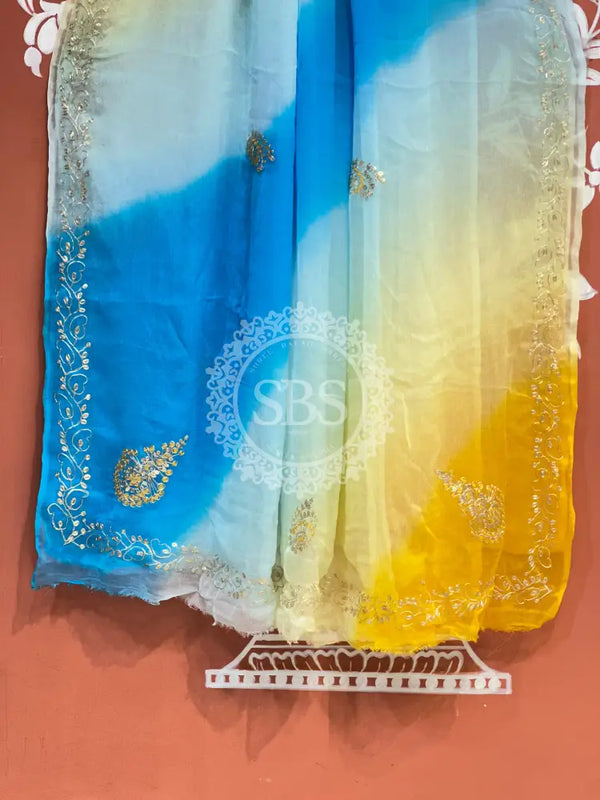 BOX DIE PURE CHIFFON MACHINE WORK SAREE