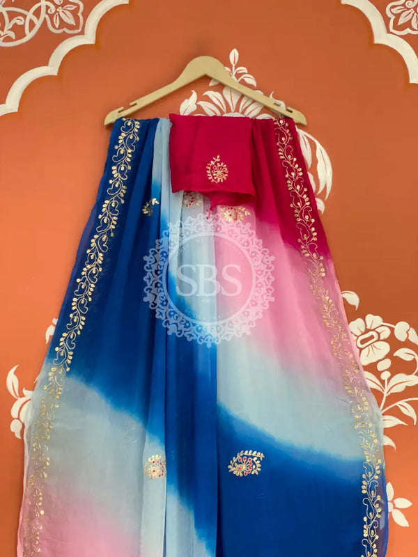 BOX DIE PURE CHIFFON MACHINE WORK SAREE