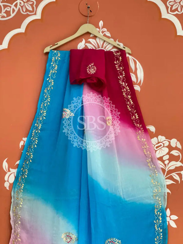 BOX DIE PURE CHIFFON MACHINE WORK SAREE