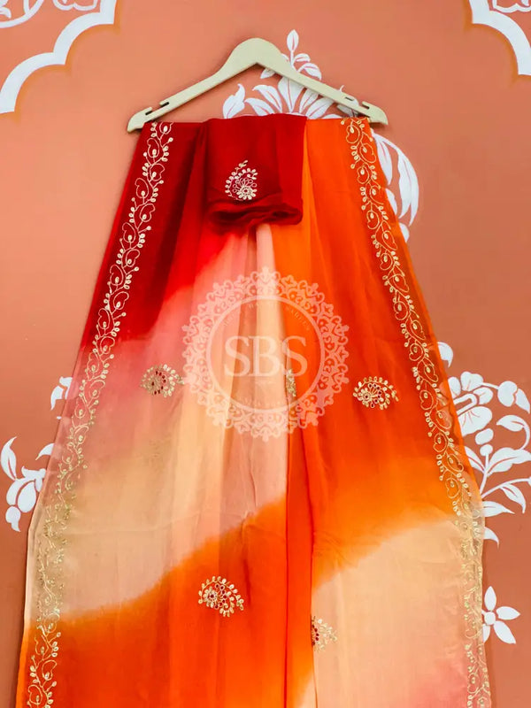 BOX DIE PURE CHIFFON MACHINE WORK SAREE