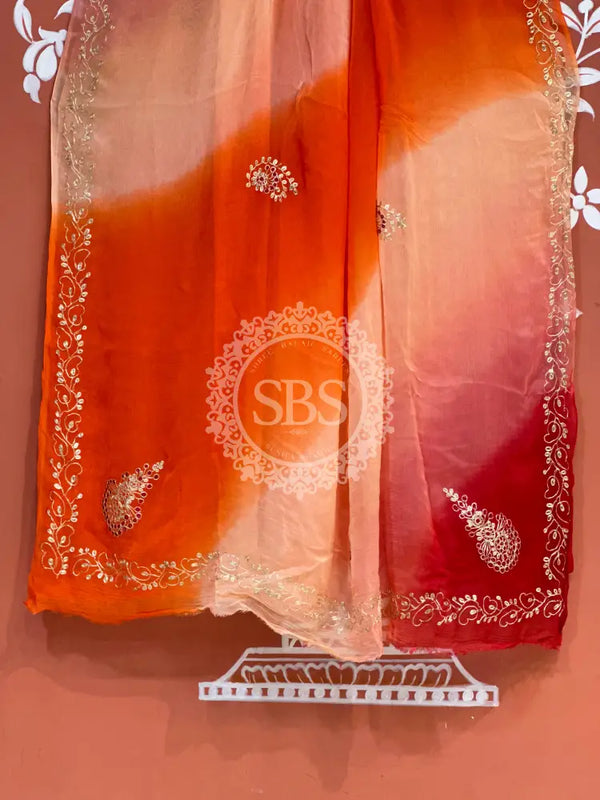 BOX DIE PURE CHIFFON MACHINE WORK SAREE