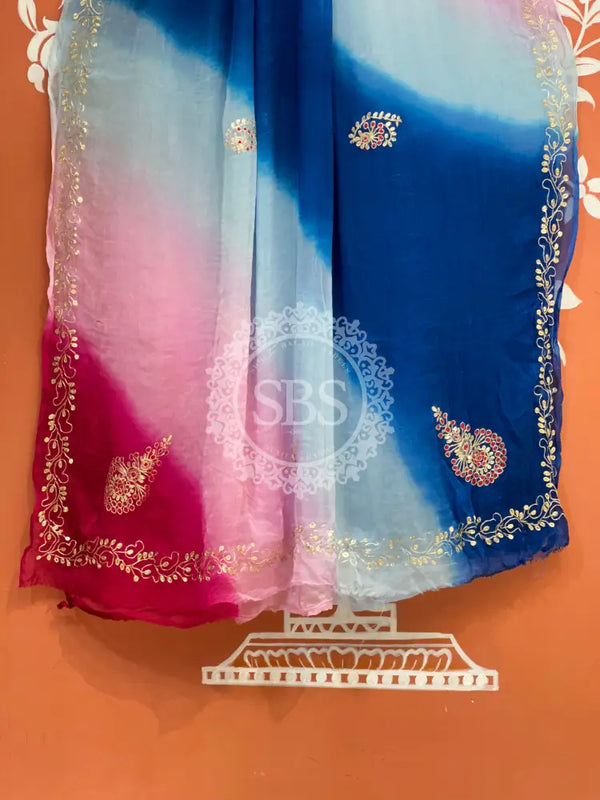 BOX DIE PURE CHIFFON MACHINE WORK SAREE