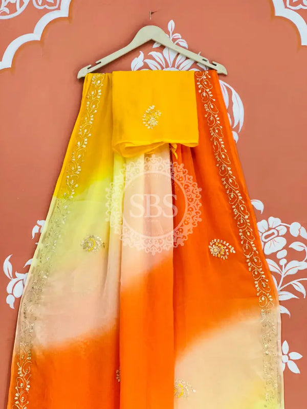 BOX DIE PURE CHIFFON MACHINE WORK SAREE