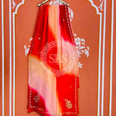 BOX DIE PURE CHIFFON MACHINE WORK SAREE Red & White / Free Size