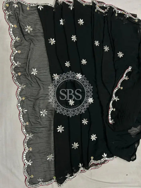 CHIFFON CUTWORK DESI GIRL SAREE Black / Free Size