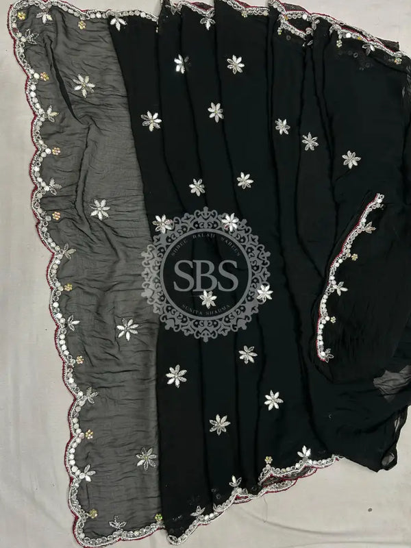 CHIFFON CUTWORK DESI GIRL SAREE Black / Free Size