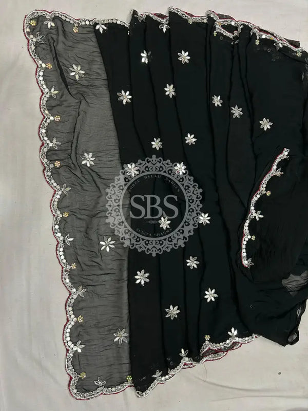CHIFFON CUTWORK DESI GIRL SAREE Black / Free Size