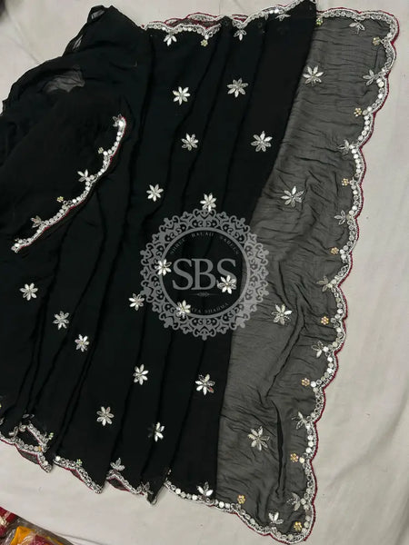 CHIFFON CUTWORK DESI GIRL SAREE Black / Free Size