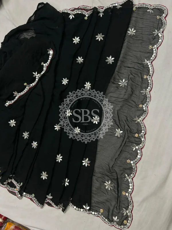 CHIFFON CUTWORK DESI GIRL SAREE Black / Free Size