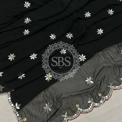 CHIFFON CUTWORK DESI GIRL SAREE Black / Free Size