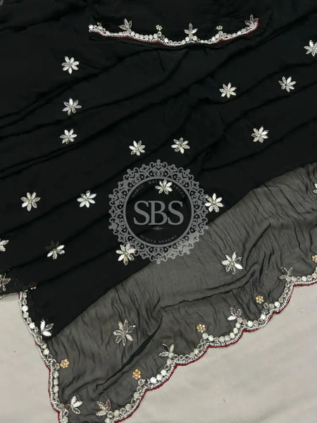 CHIFFON CUTWORK DESI GIRL SAREE Black / Free Size