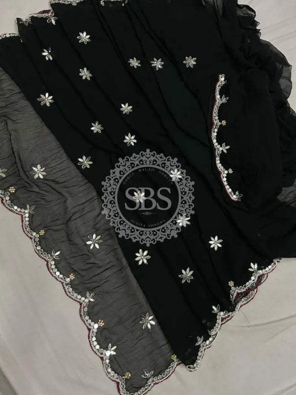 CHIFFON CUTWORK DESI GIRL SAREE Black / Free Size
