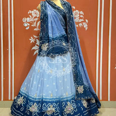 CHINO BHANDEJ KACCHI PATTI LEHENGA Blue / Free Size