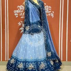 CHINO BHANDEJ KACCHI PATTI LEHENGA Blue / Free Size