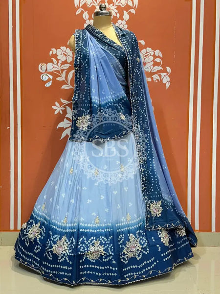 CHINO BHANDEJ KACCHI PATTI LEHENGA Blue / Free Size