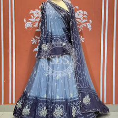 CHINO BHANDEJ KACCHI PATTI LEHENGA Indigo / Free Size