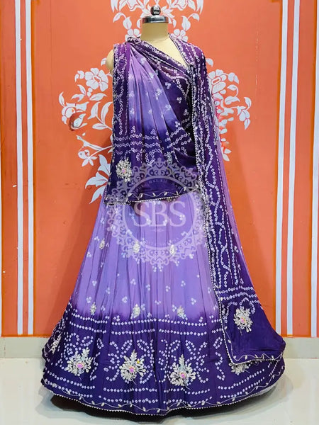 CHINO BHANDEJ KACCHI PATTI LEHENGA Lavender / Free Size