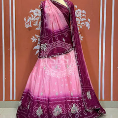 CHINO BHANDEJ KACCHI PATTI LEHENGA Magenta / Free Size
