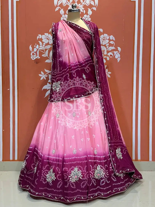 CHINO BHANDEJ KACCHI PATTI LEHENGA Magenta / Free Size