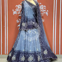 CHINO BHANDEJ KACCHI PATTI LEHENGA Navy / Free Size