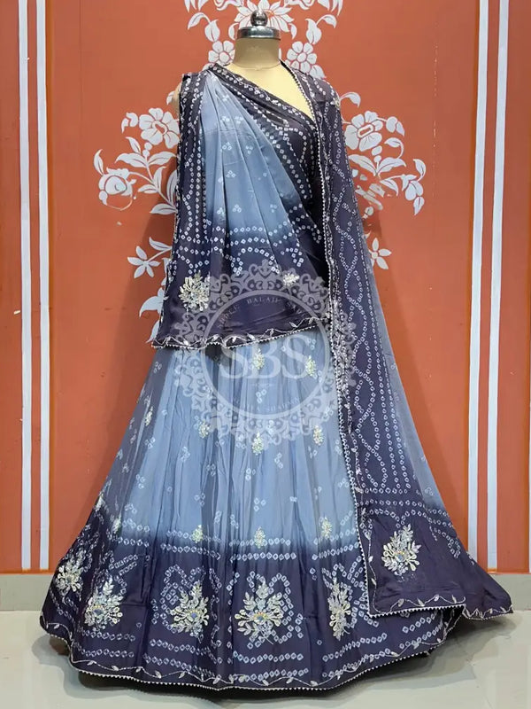 CHINO BHANDEJ KACCHI PATTI LEHENGA Navy / Free Size