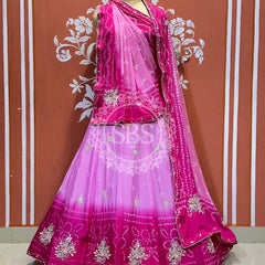 CHINO BHANDEJ KACCHI PATTI LEHENGA Pink / Free Size