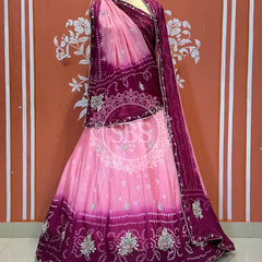 CHINO BHANDEJ KACCHI PATTI LEHENGA Purple / Free Size