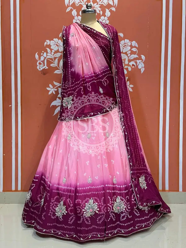 CHINO BHANDEJ KACCHI PATTI LEHENGA Purple / Free Size
