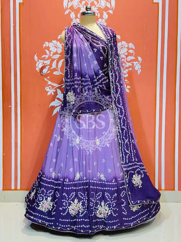 CHINO BHANDEJ KACCHI PATTI LEHENGA Purple / Free Size
