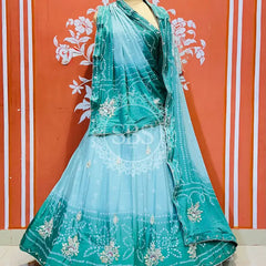 CHINO BHANDEJ KACCHI PATTI LEHENGA Sky Blue / Free Size