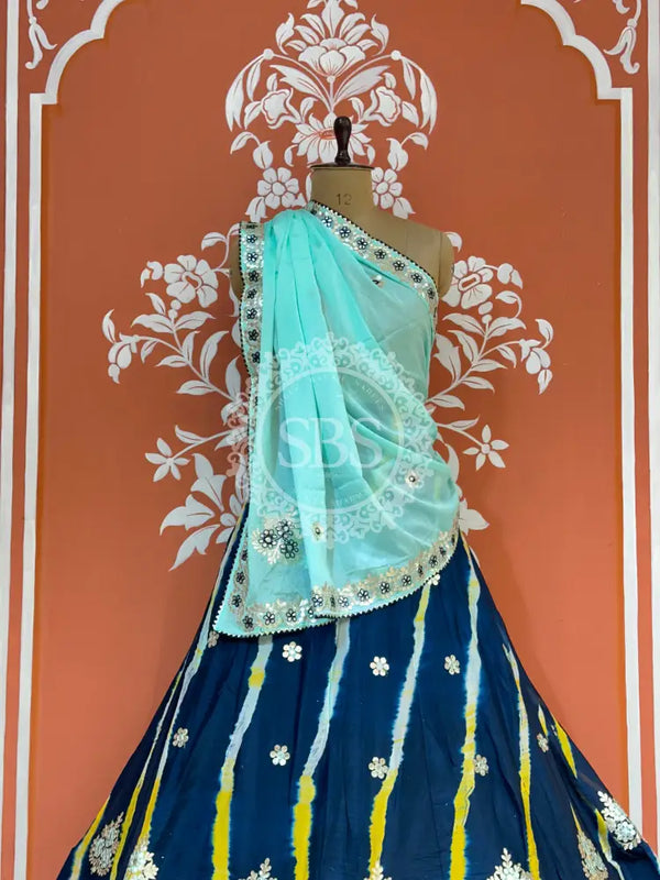 CHINON AARI GOTA PATTI WORK LEHERIYA LEHENGA