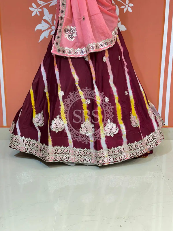 CHINON AARI GOTA PATTI WORK LEHERIYA LEHENGA