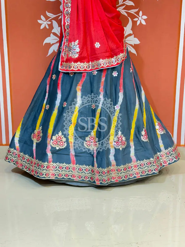 CHINON AARI GOTA PATTI WORK LEHERIYA LEHENGA