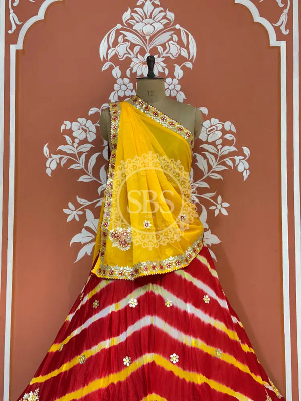 CHINON AARI GOTA PATTI WORK LEHERIYA LEHENGA