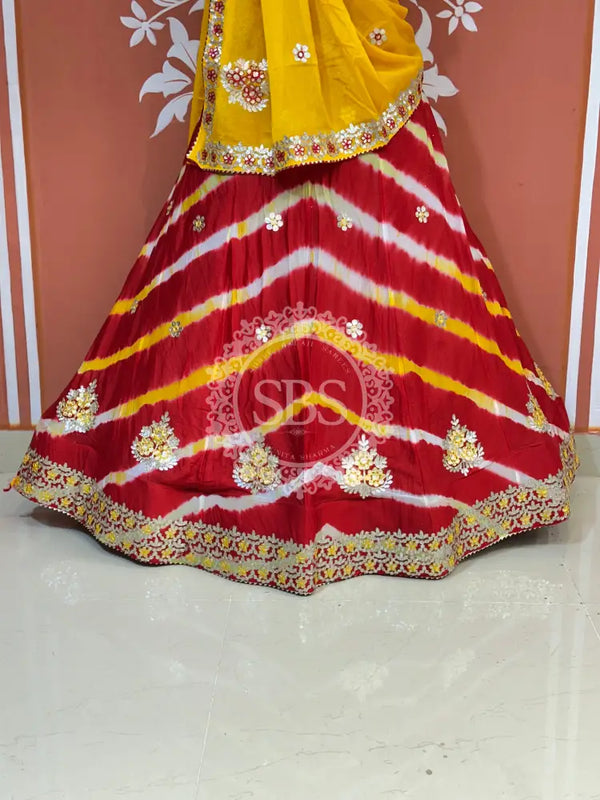 CHINON AARI GOTA PATTI WORK LEHERIYA LEHENGA