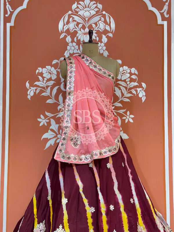 CHINON AARI GOTA PATTI WORK LEHERIYA LEHENGA