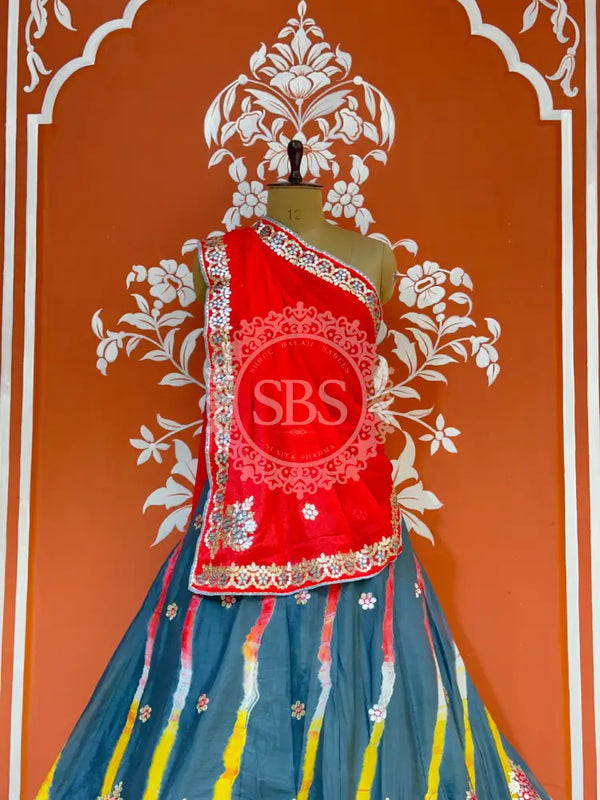 CHINON AARI GOTA PATTI WORK LEHERIYA LEHENGA