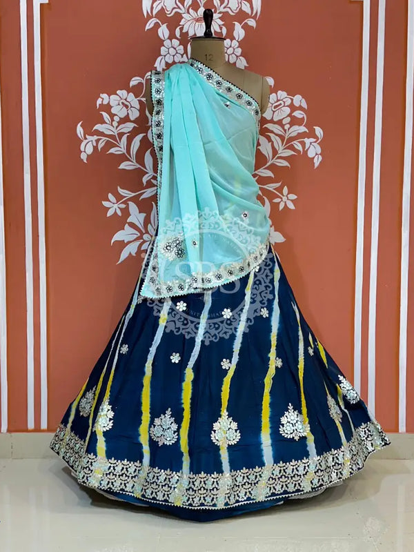 CHINON AARI GOTA PATTI WORK LEHERIYA LEHENGA Blue / Free Size