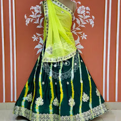 CHINON AARI GOTA PATTI WORK LEHERIYA LEHENGA Green / Free Size