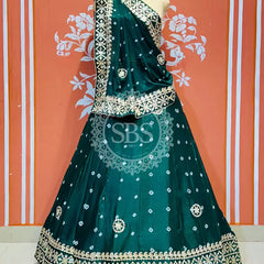 CHINON BHANDEJ KACCHI PATTI LEHENGA Green / Free Size