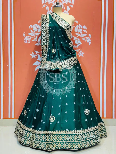 CHINON BHANDEJ KACCHI PATTI LEHENGA Green / Free Size