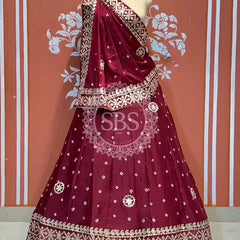 CHINON BHANDEJ KACCHI PATTI LEHENGA Maroon / Free Size