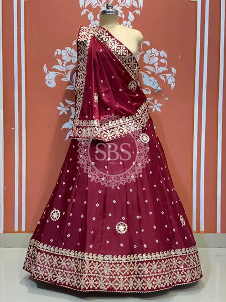 CHINON BHANDEJ KACCHI PATTI LEHENGA Maroon / Free Size