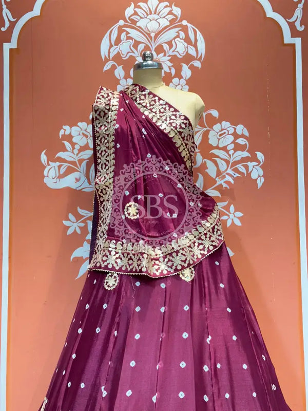 CHINON BHANDEJ KACCHI PATTI LEHENGA Purple / Free Size