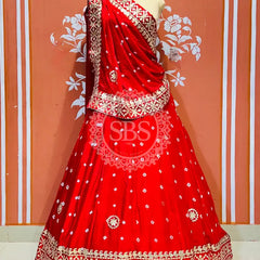 CHINON BHANDEJ KACCHI PATTI LEHENGA Red / Free Size