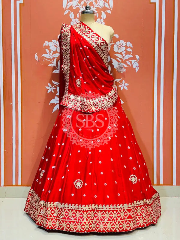 CHINON BHANDEJ KACCHI PATTI LEHENGA Red / Free Size