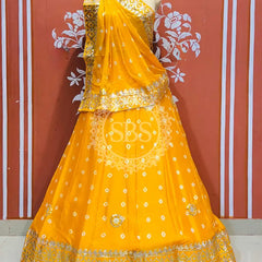 CHINON BHANDEJ KACCHI PATTI LEHENGA Yellow / Free Size
