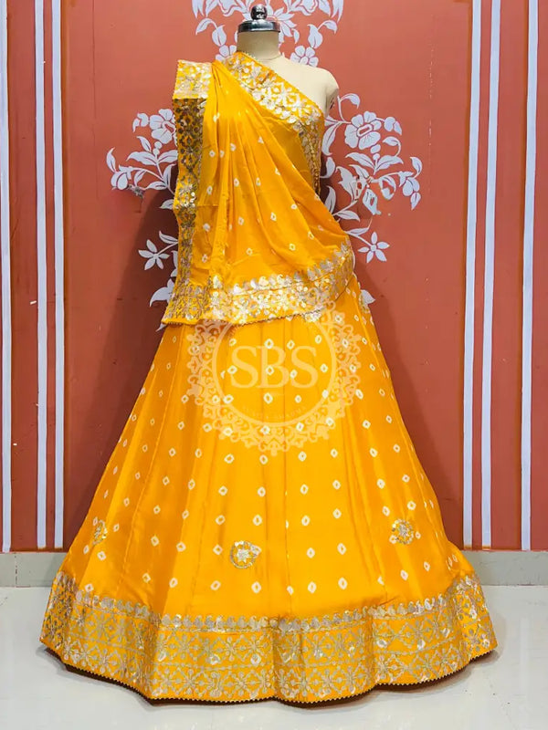 CHINON BHANDEJ KACCHI PATTI LEHENGA Yellow / Free Size